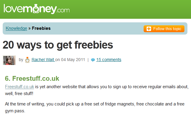 FreeStuff.co.uk in Lovemoney.com